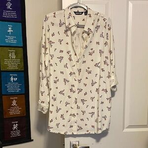 Lands' End Women's Cream Blouse with Floral Print